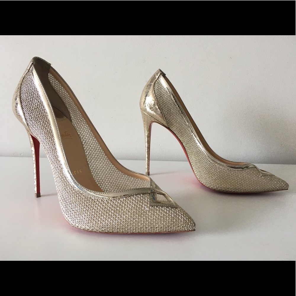 CHRISTIAN LOUBOUTIN NEOALTO GOLD MESH SNAKE PUMPS